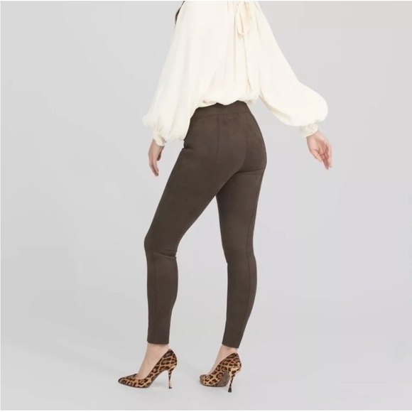 SPANX Chocolate Brown Faux Suede Skinny Fitted Leggings Career Office Size XSP - Picture 2 of 10